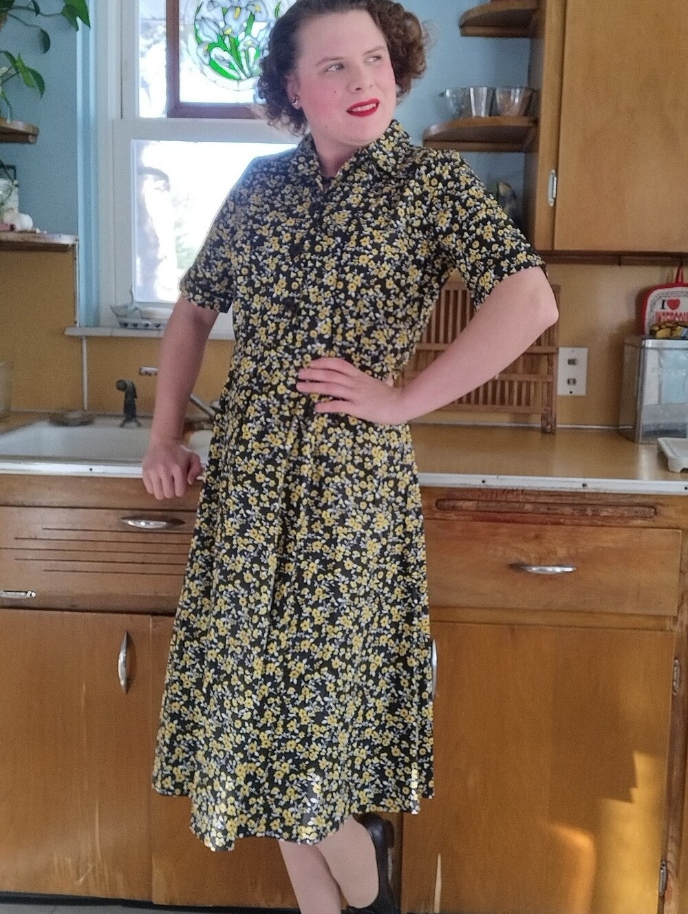 Socialite Black and Yellow Floral Button-Front Dress
